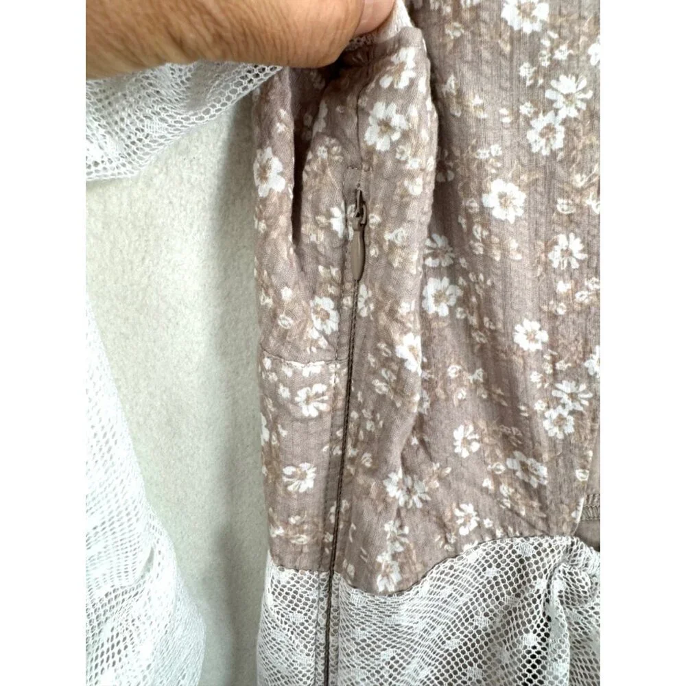 Abercrombie Social Tourist Floral Cottage core‎ Dress ruffle and lace sz L - Picture 10 of 12